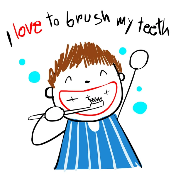 Bambino amore spazzola denti vettoriale illustrazione — Vettoriale Stock