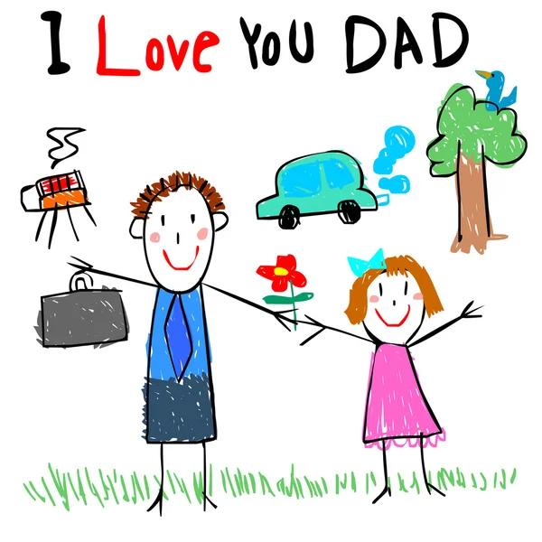 Kid love dad drawing picture vector illustration — Stock Vector