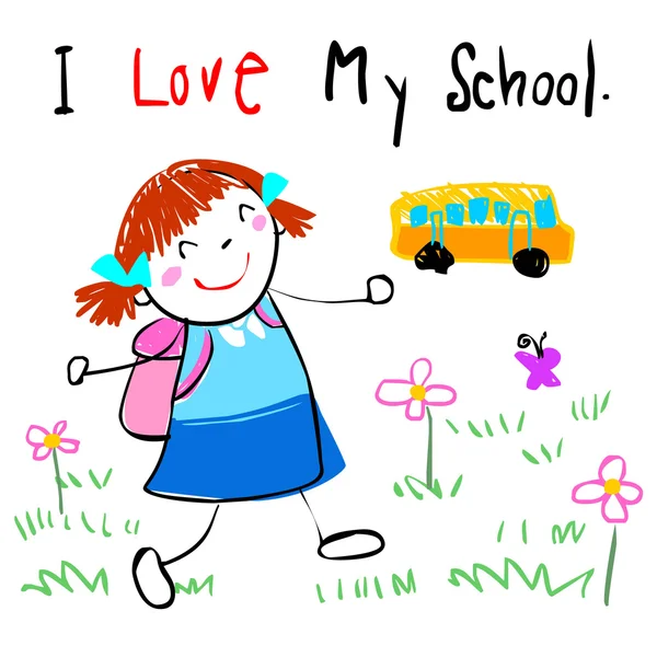 Happy kid love to go to school vector illustration — Stock Vector