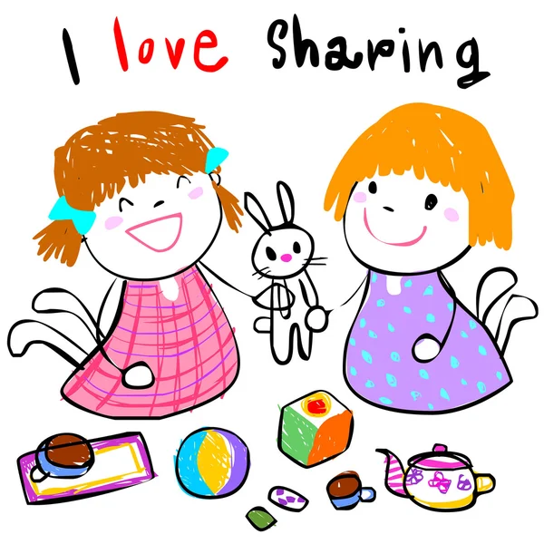 Kid love sharing toy to friend vector illustration — Stock Vector