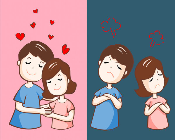 changing couple relationship cartoon vector illustration