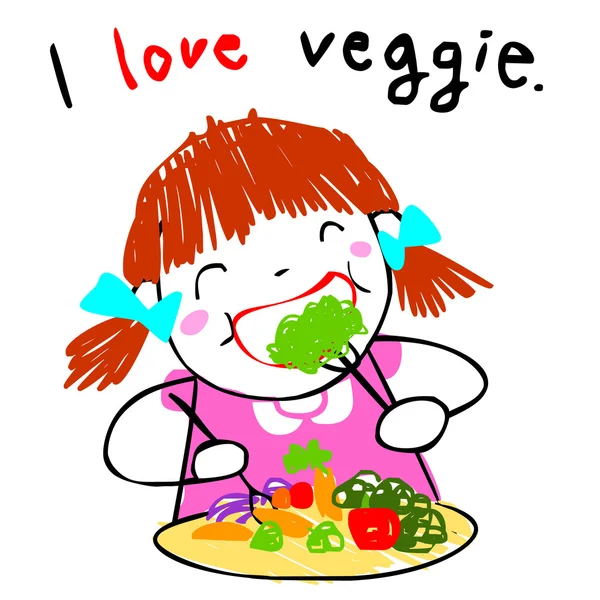 Chica amor comer veggetable vector ilustración — Vector de stock