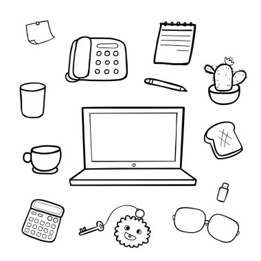 Ofis donatım doodle çizim vektör çizim