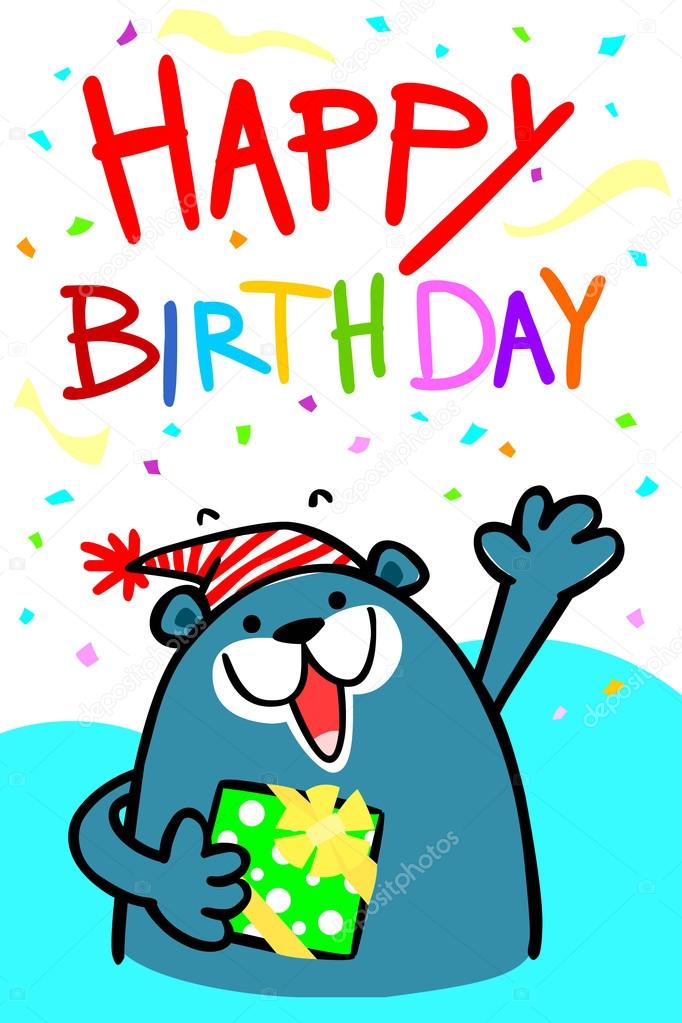 happy birthday bear card vector illustration