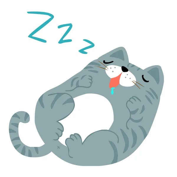 Glücklich dicke graue Katze schlafen Vektor Illustration — Stockvektor