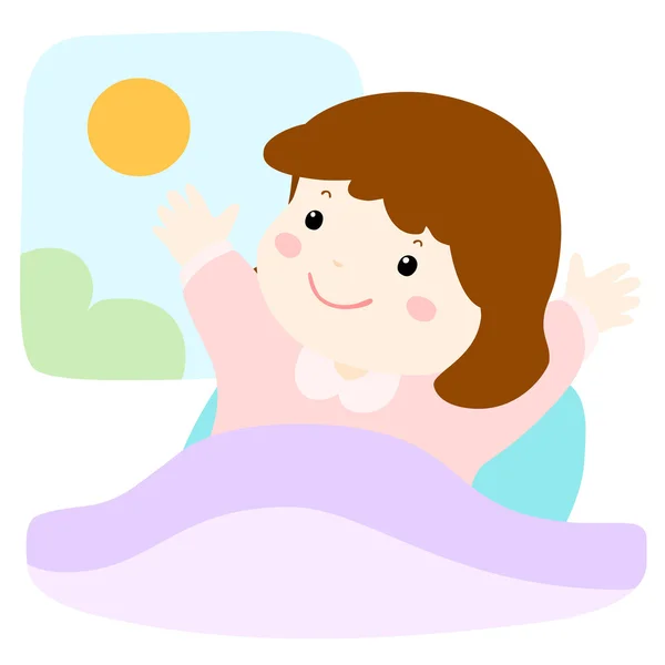 Niña amor despertar temprano vector ilustración — Vector de stock