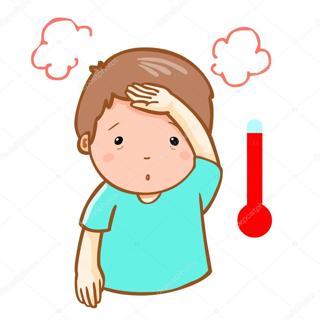 man got fever high temperature cartoon vector