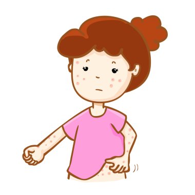 kadın onun vücut vektör kaşıntı döküntü tırmalamak