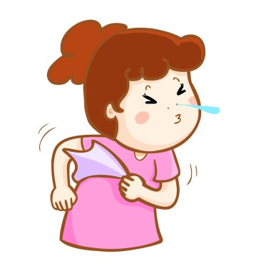 ill woman sneezing cartoon vector clipart