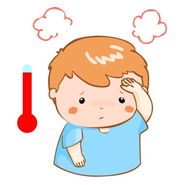 boy got fever high temperature cartoon vector clipart