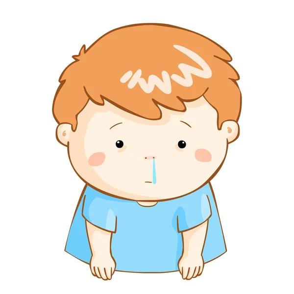 Ill boy runny nose cartoon vector — Stock Vector