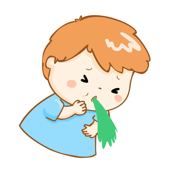 Ill boy vomiting cartoon vector — Stock Vector