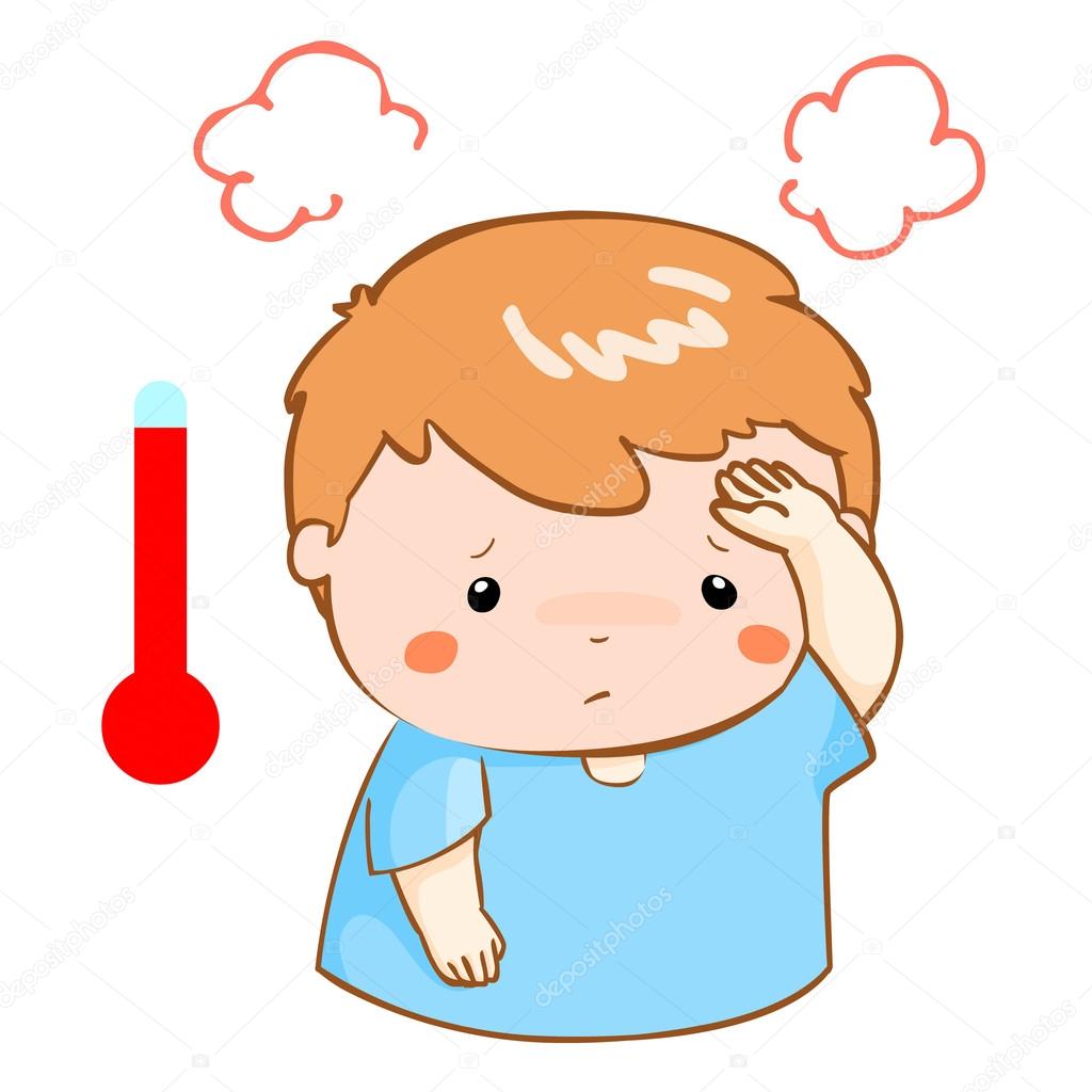 boy got fever high temperature cartoon vector