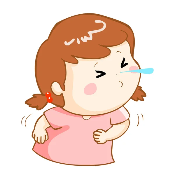 Nemocná dívka kýchání kreslené vektorové — Stockový vektor