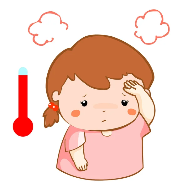 Girl got fever high temperature cartoon vector — Stock Vector
