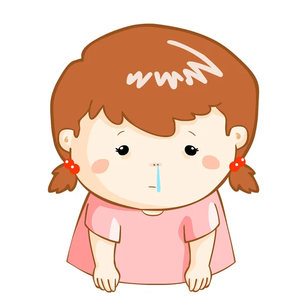 Ill girl runny nose cartoon vector — Stock Vector