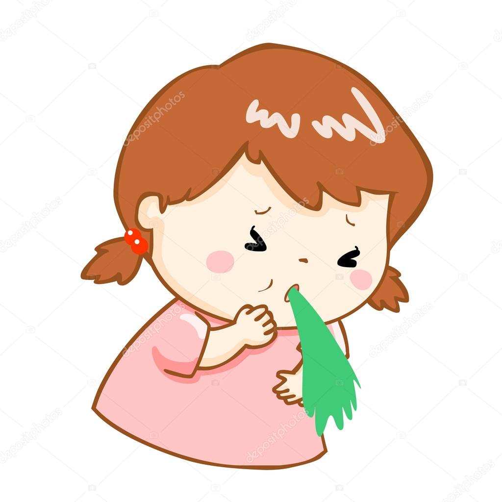Ill girl vomiting cartoon vector — Stock Vector © Onontour 89640508