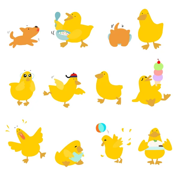 Cute character ducks variety action pack vector — Stock Vector