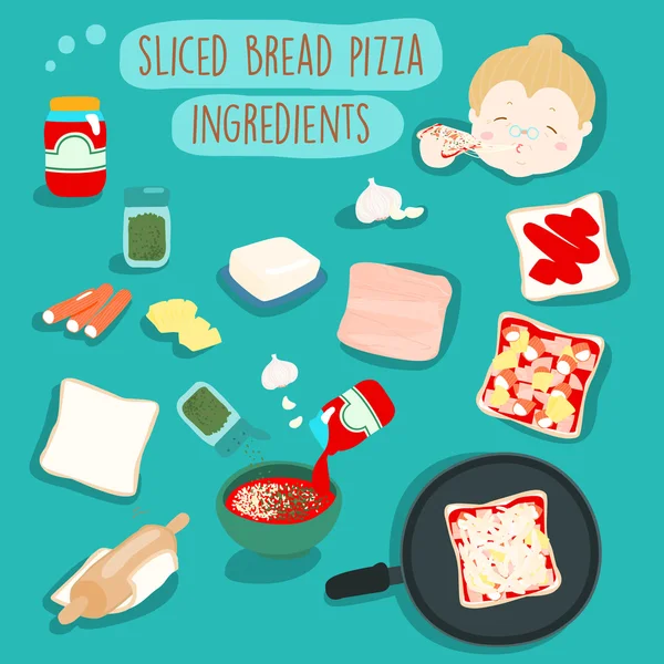 Pizza fácil pão fatiado sem ingredientes forno vetor illustra — Vetor de Stock