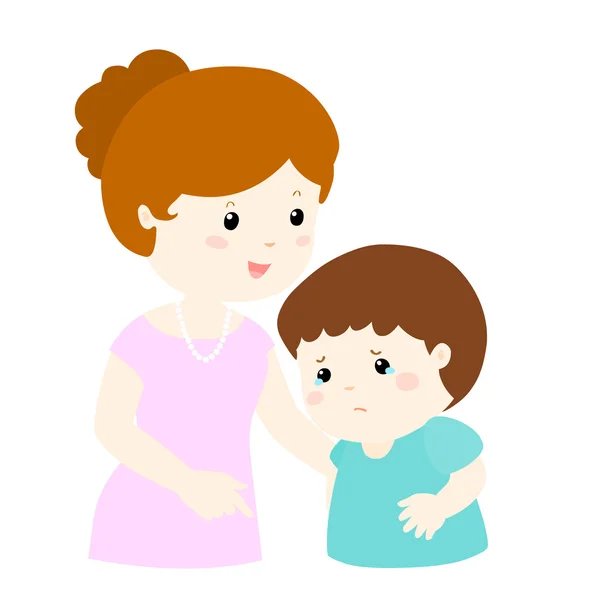 Mother soothes crying son vector — Stock Vector