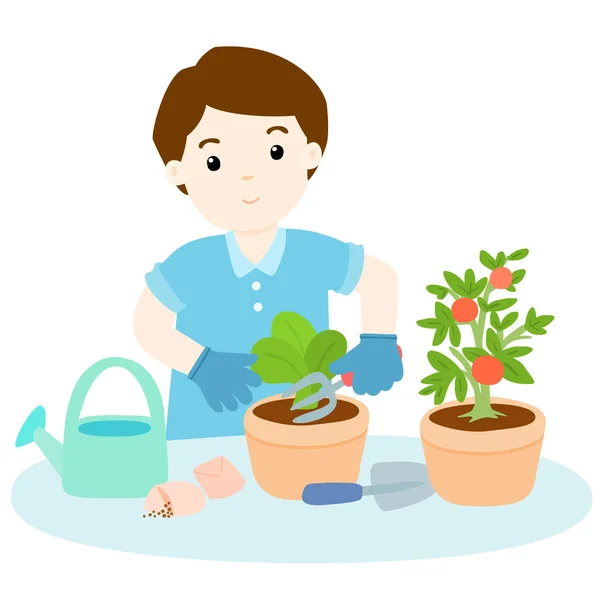 Uomo piantare sano biologico vettore cartone animato vegetale — Vettoriale Stock