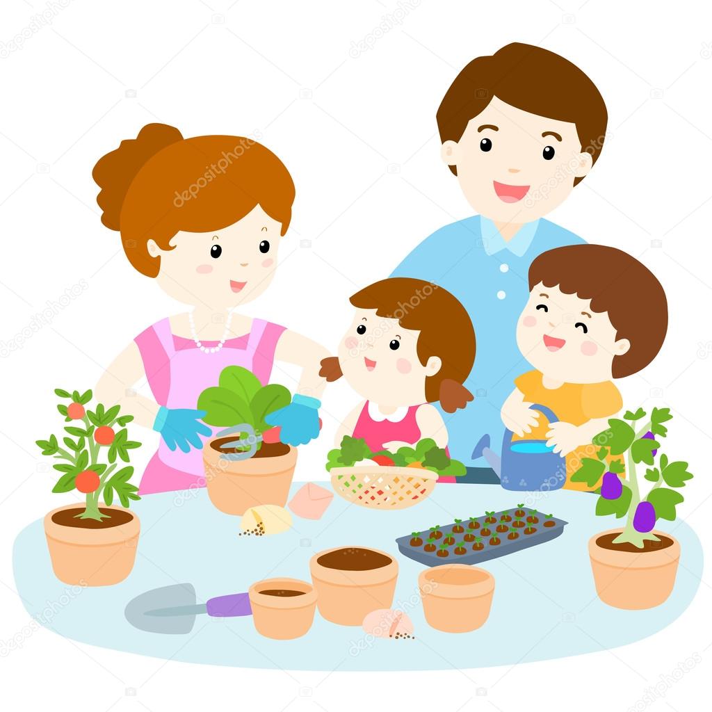 family planting  healthy organic vegetable cartoon vector