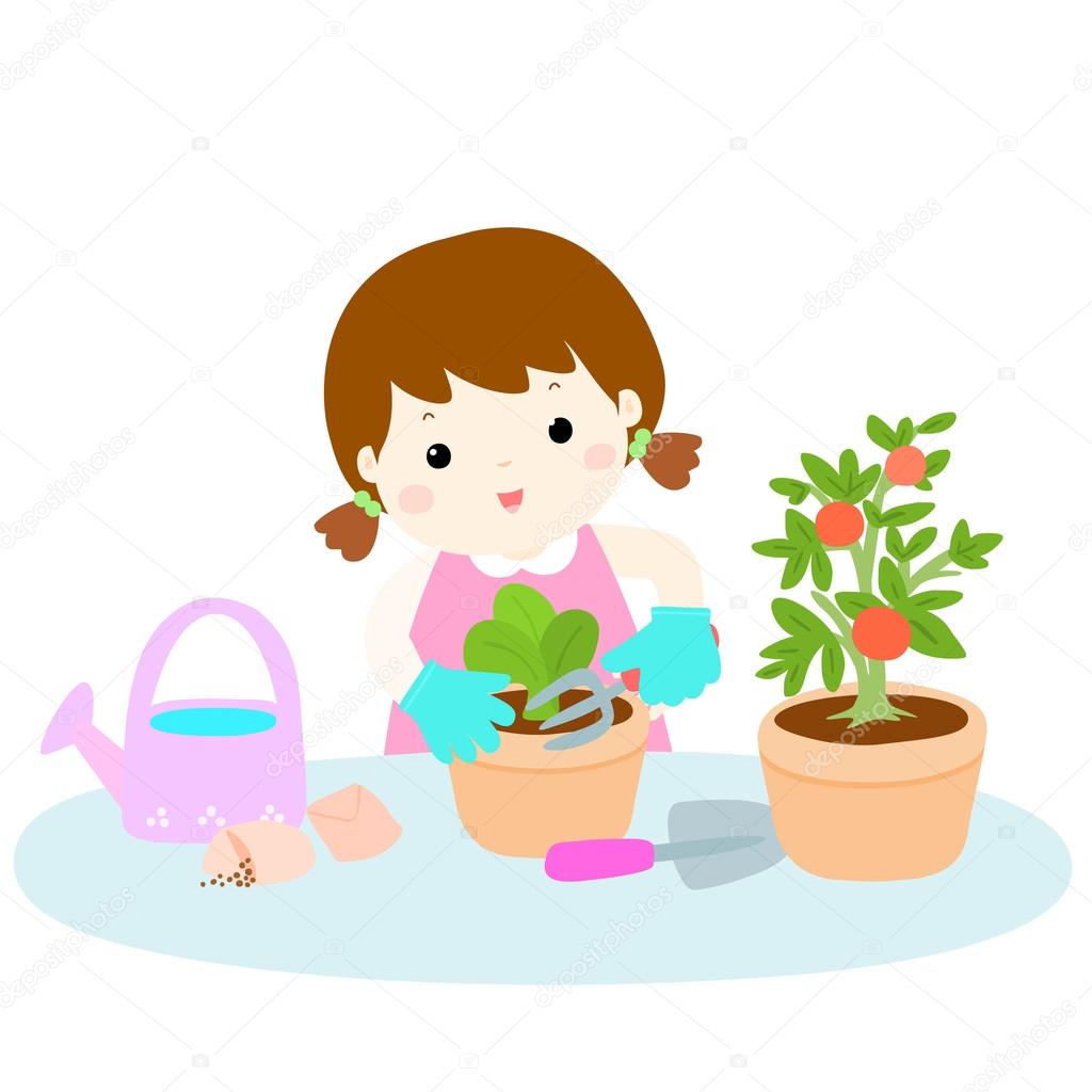 girl planting  healthy organic vegetable cartoon vector