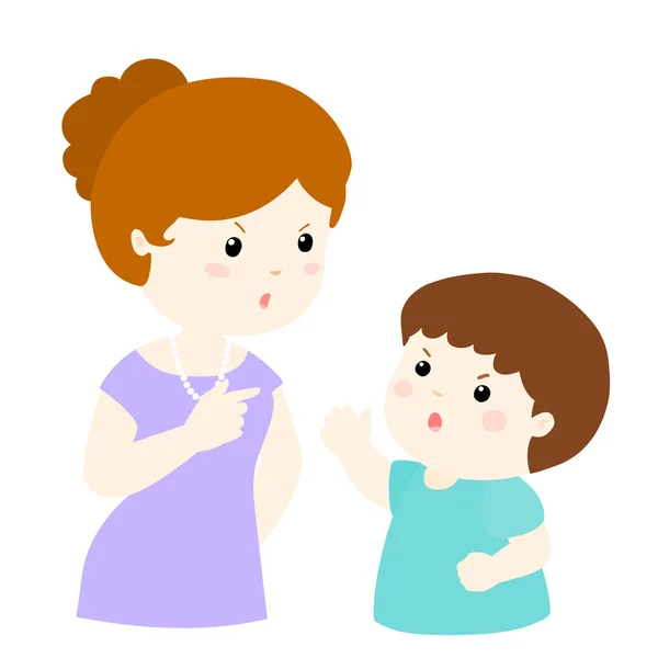 Niño y mamá argumentando ilustración vector — Vector de stock