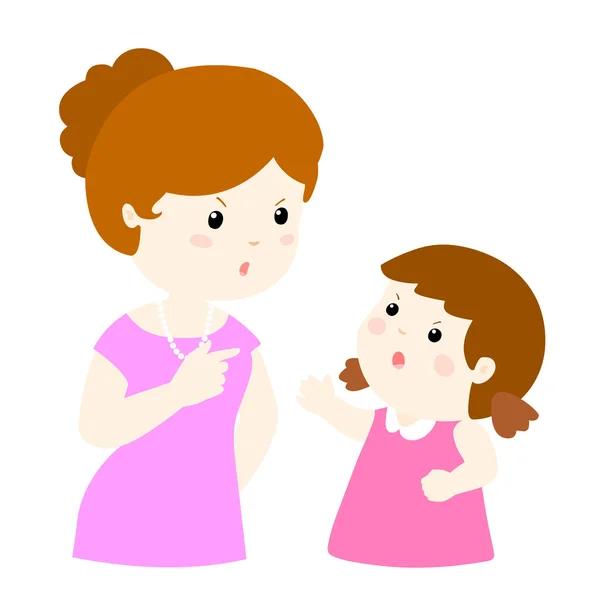 Chica y mamá argumentando vector ilustración — Vector de stock