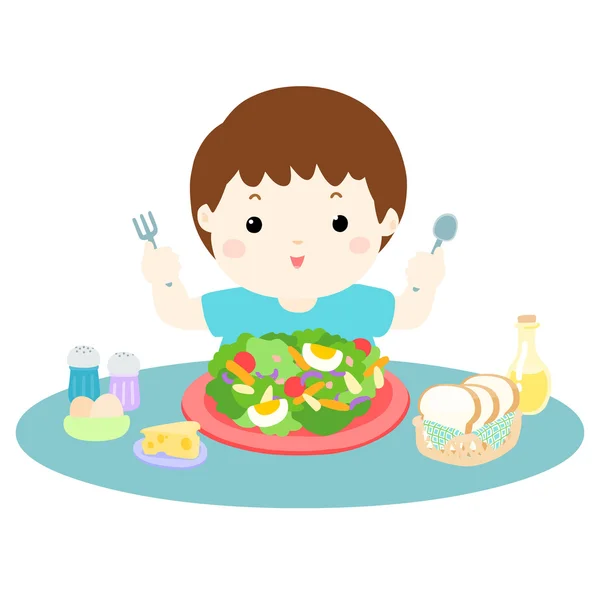 新鮮な veggetable のベクトル図を食べる少年愛 — ストックベクタ