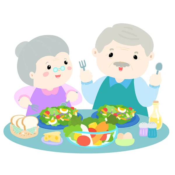 Senior amor comer fresco veggetable vector ilustración — Archivo Imágenes Vectoriales