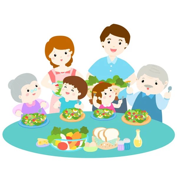 Familia amor comer fresco veggetable vector ilustración — Archivo Imágenes Vectoriales