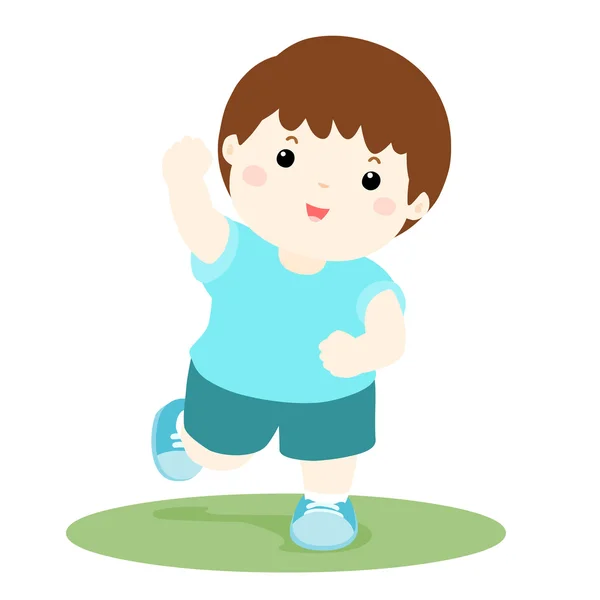 Vektorové ilustrace zdravé šťastné chlapce, běh, kreslený — Stockový vektor