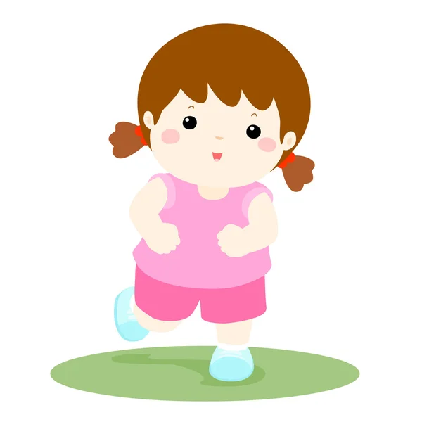 Ilustración vectorial de una niña feliz sana corriendo, dibujos animados — Vector de stock