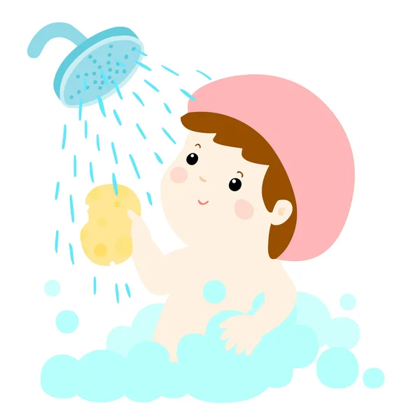 Petite fille mignonne prendre un vecteur de dessin animé bain — Image vectorielle
