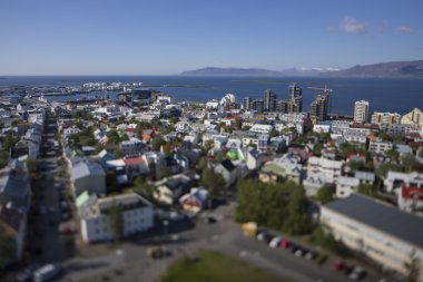 Aerial view of Reykjavik, construction of tall buildings in June 2015