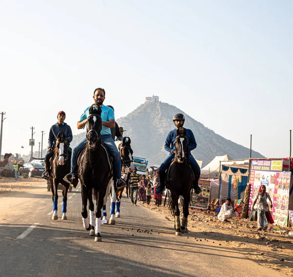 Three Man Horse Man Doing Horse Rideing — стоковое фото