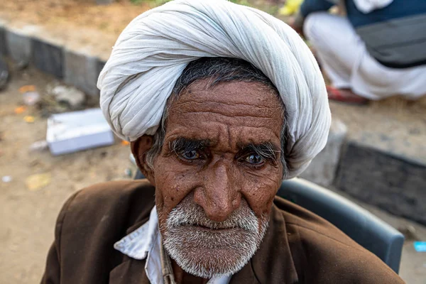 Porträt Eines Alten Bauern Sie Protestieren Der Grenze Delhi Gegen — Stockfoto