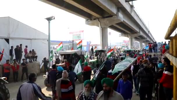 Janvier 2021 Delhi Rassemblement Des Tracteurs Indiens Frontière Tikri Les — Video