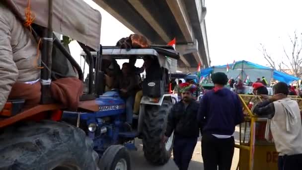 Januar 2021 Delhi Indiafarmers Traktor Rally Tikri Grenz Farmers Protestieren — Stockvideo