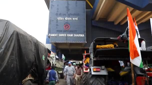 Ocak 2021 Delhi Ndiafarmers Traktör Rallisi Tikri Sınırında Çiftçiler Hint — Stok video