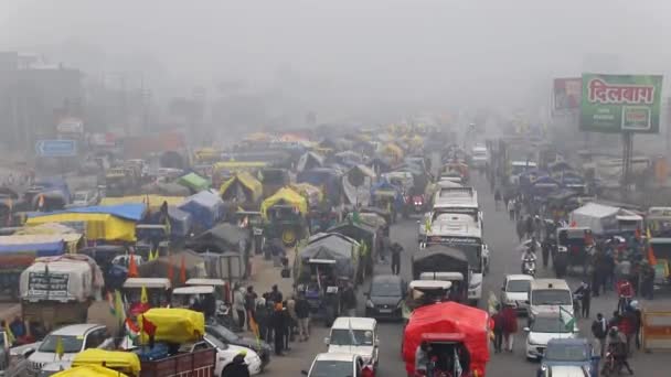 Styczeń 2021 Delhi Rajd Ciągników Indiafarmers Granicy Tikri Rolnicy Protestują — Wideo stockowe