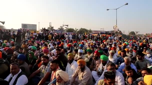Januari 2021 Delhi Indiafarmers Protesten Vid Singhu Border Protesterar Mot — Stockvideo