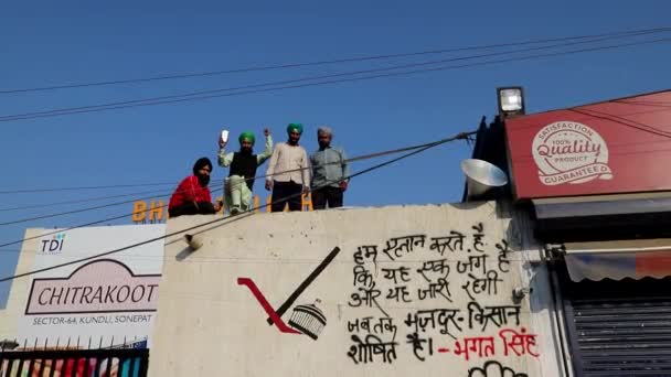 Januari 2021 Delhi Indianenboeren Tijdens Het Protest Aan Grens Van — Stockvideo