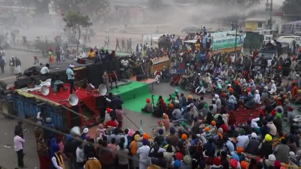 Styczeń 2021 Delhi Indiafarmers Podczas Protestu Granicy Singhu Protestują Przeciwko — Wideo stockowe