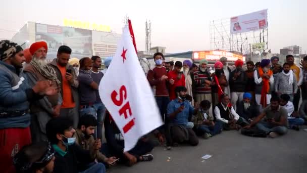 Januari 2021 Delhi Indiafarmers Protesten Vid Singhu Border Protesterar Mot — Stockvideo