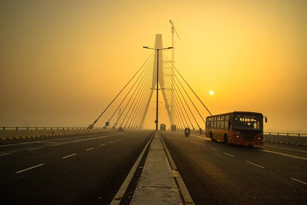 Signature Bridge Cantilever Spar Cable Stayed Bridge Which Spans Yamuna — Stock Photo, Image