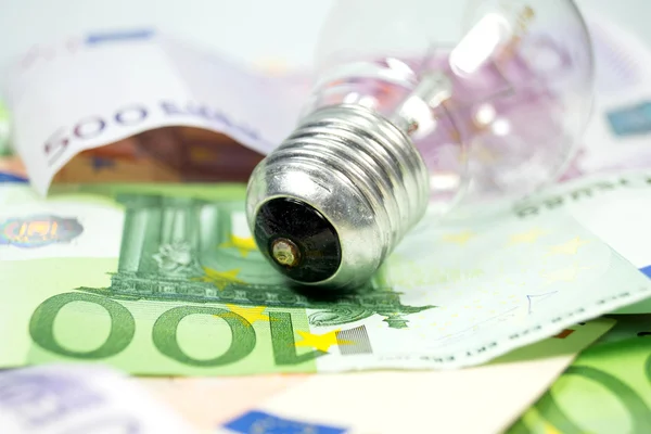 Lightbulb Euro Bills Electricity Costs — Stock Photo, Image