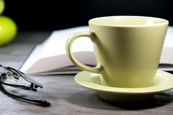 Tazza Caffè Occhiali Lettura Libro — Foto Stock