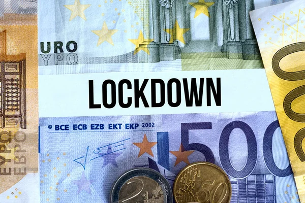 Euróbankjegyek Érmék Valamint Koronavírus Világjárvány Miatti Zárlat — Stock Fotó